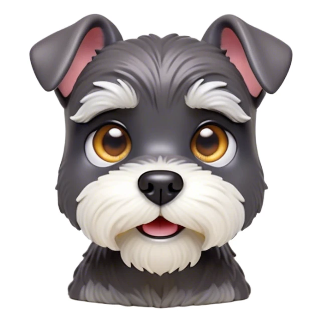 Cinematic Comical Miniature Schnauzer Portrait Emoji, Head tilted dramatically with a comically shocked expression and large, animated eyes, featuring a sharply defined salt-and-pepper fur with exaggerated, humorous eyebrows, simplified yet hilariously detailed, glowing with a bold, playful radiance, high shine, exuding a spirited and cheeky charm, styled with a soft glowing outline, capturing the essence of a Miniature Schnauzer that appears ready to dash into a burst of comic energy! sticker