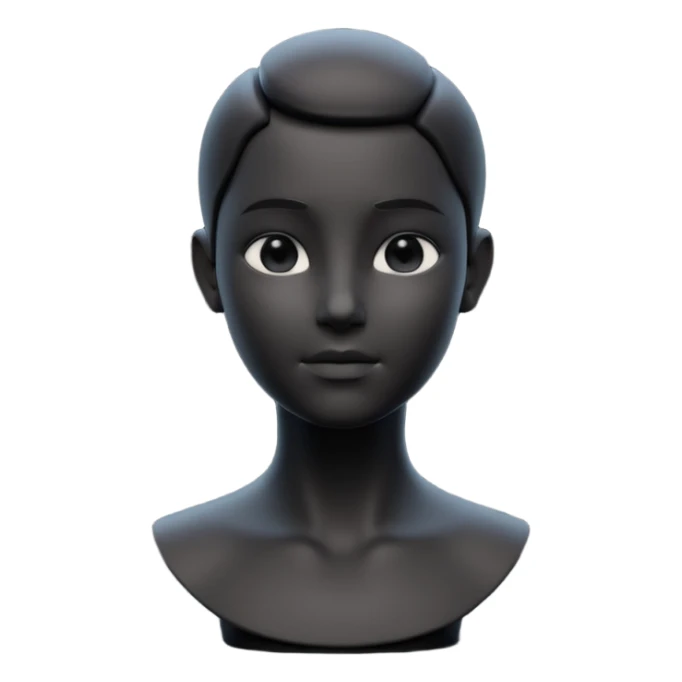 minimalist 3d avatar, stylized human bust, no hairstyle, distinctive facial features, smooth matte plastic texture, soft cinematic lighting, subtle rim light, clay render style, modern digital illustration, octane render. black, completely monochrome, matte sticker