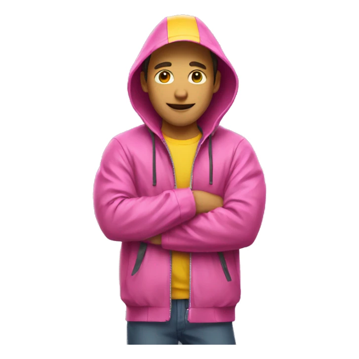  guy in pink  shirt and yellow rain jacket sticker