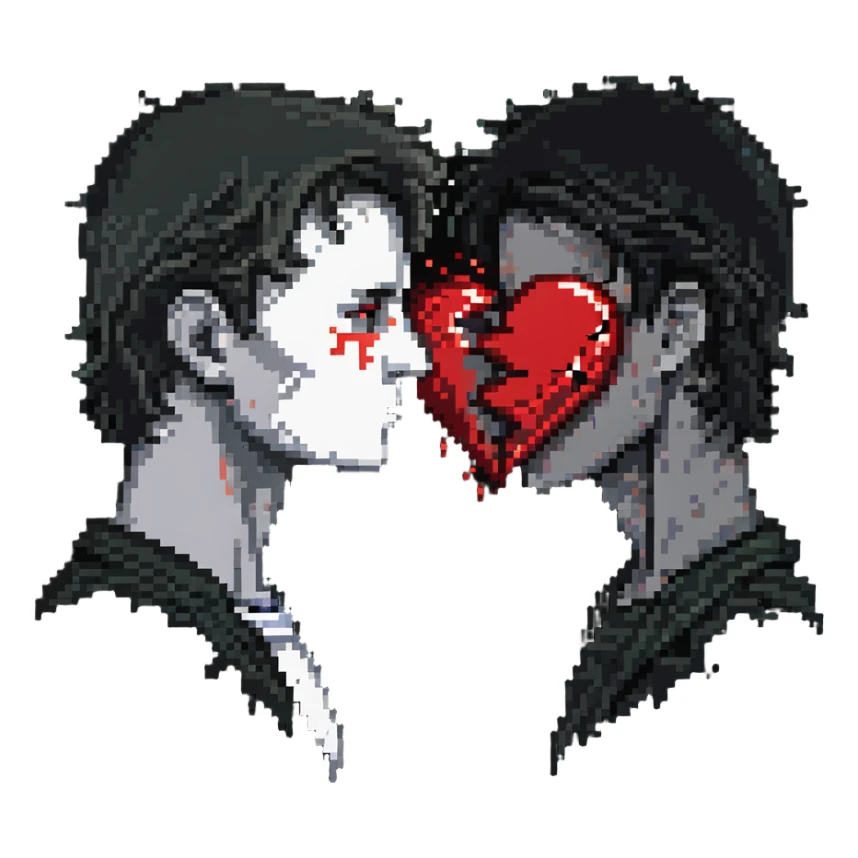 two men gay couple breaking up with a shattered heart between them sticker