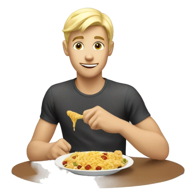 blonde hot young guy eating food sticker