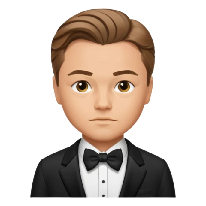 young Leonardo DiCaprio emoji wearing a tuxedo with confident expression sticker