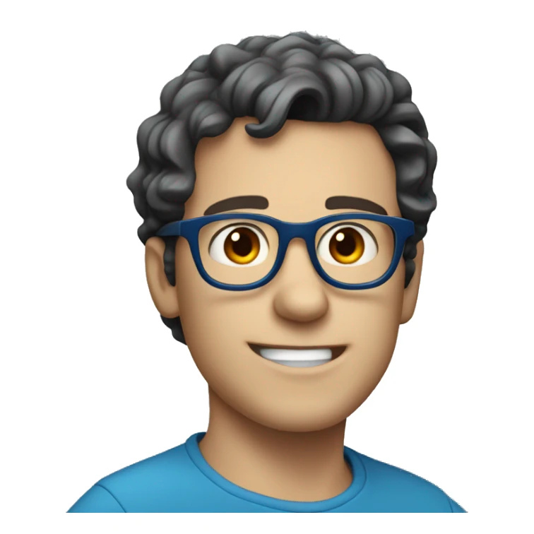 wavy short dark hair white guy, with blue glasses, charming energy sticker