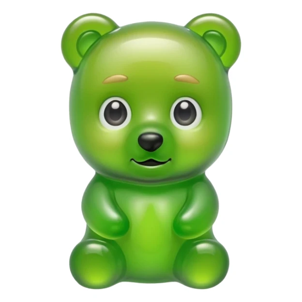 green gummy bear with eyes and blond hair sticker