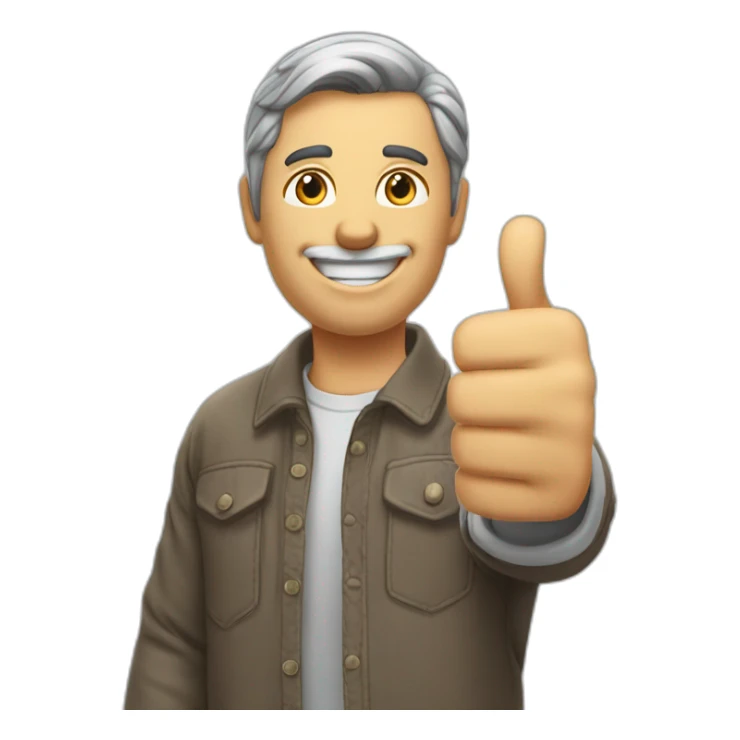 man giving thumbs up, hand in foreground, head in background, wide angle shot sticker