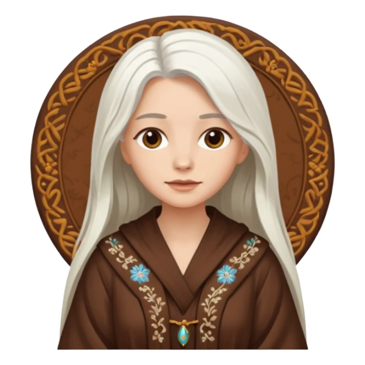 long white haired woman in brown robe sticker