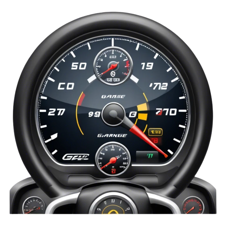 An icon showing a racing game interface, inspired by Grand Turismo. The design features a garage with a selection of high-performance cars, along with race track visuals in the background. Speedometer, lap timer, and other HUD elements add to the excitement. Transparent background sticker