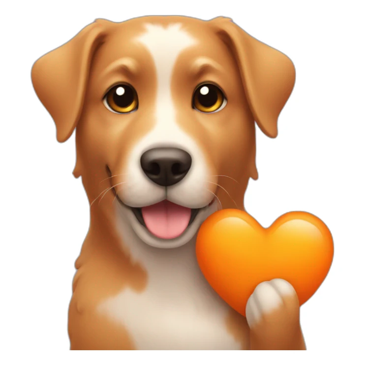 Cute dog holding a orange heart sticker