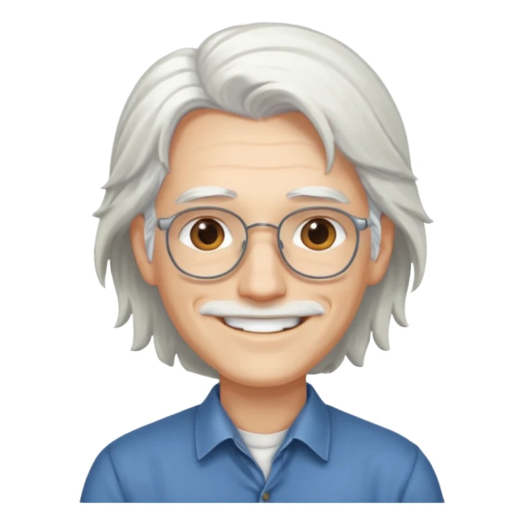 Profesora joven, sonrriente cabello blanco y de pelo largo sin letes con camisa sticker