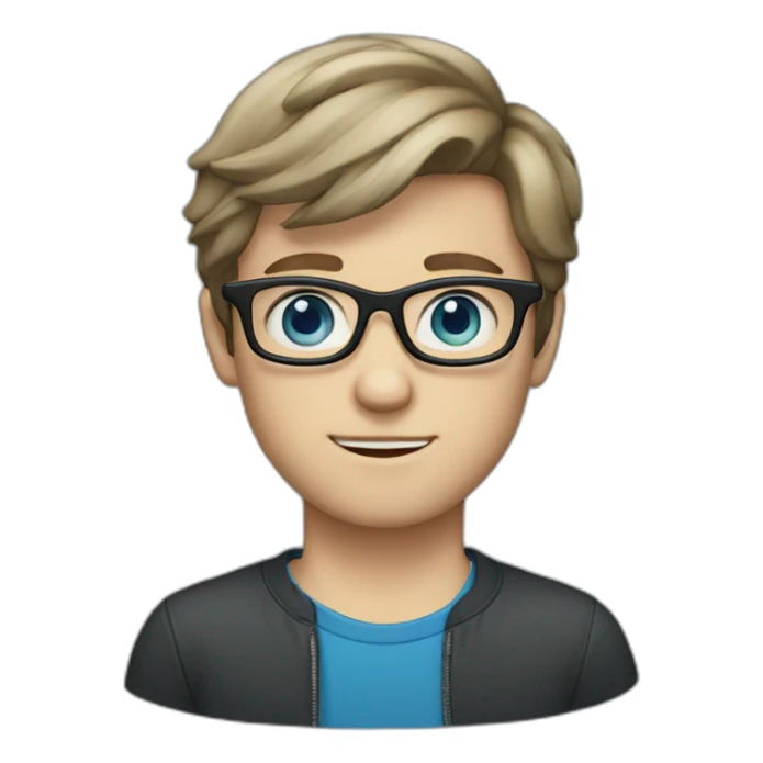 Brunette white boy with blue eyes with glasses sticker