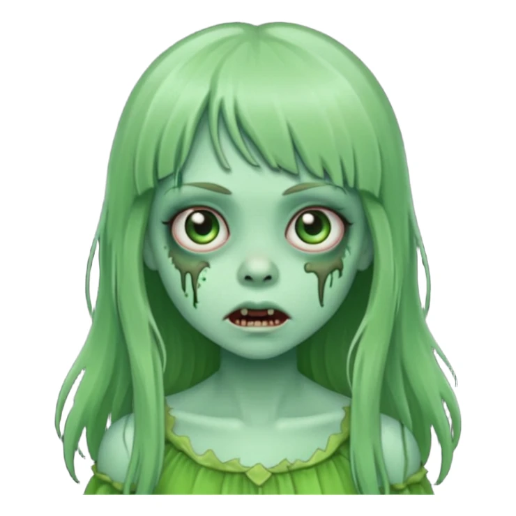 cute green zombie girl with long hair and bangs sticker