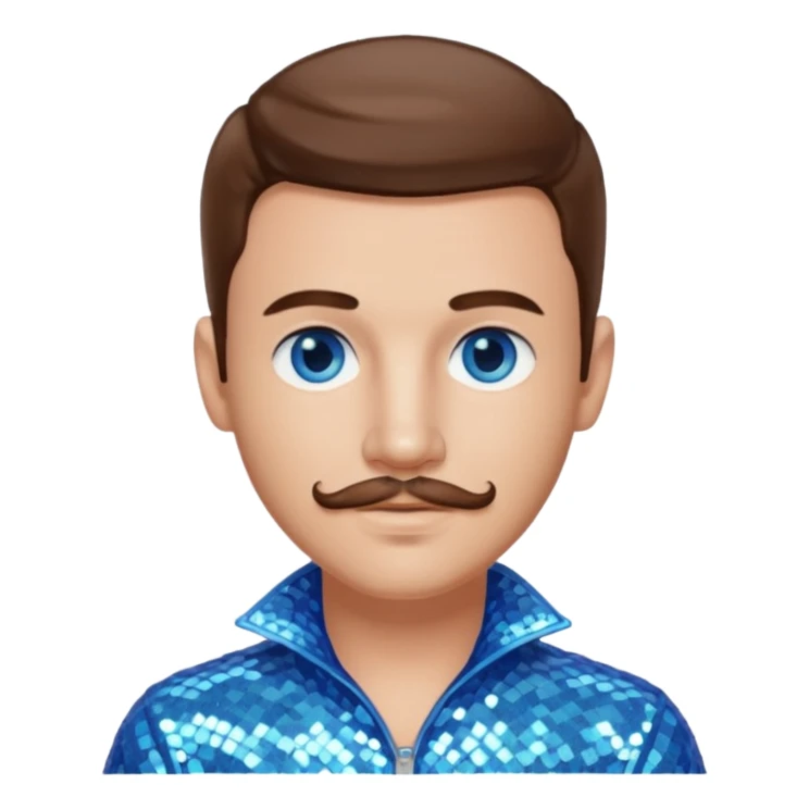Benson Boone (b.2002), Pop Singer with blue eyes, brown hair and thin mustache, icy blue sequin outfit sticker