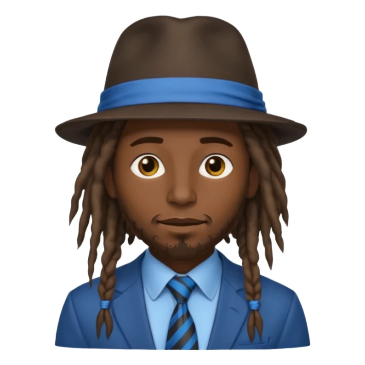 Man with Dreadlocks & Hat – Dark skin, brown hat, blue tie sticker