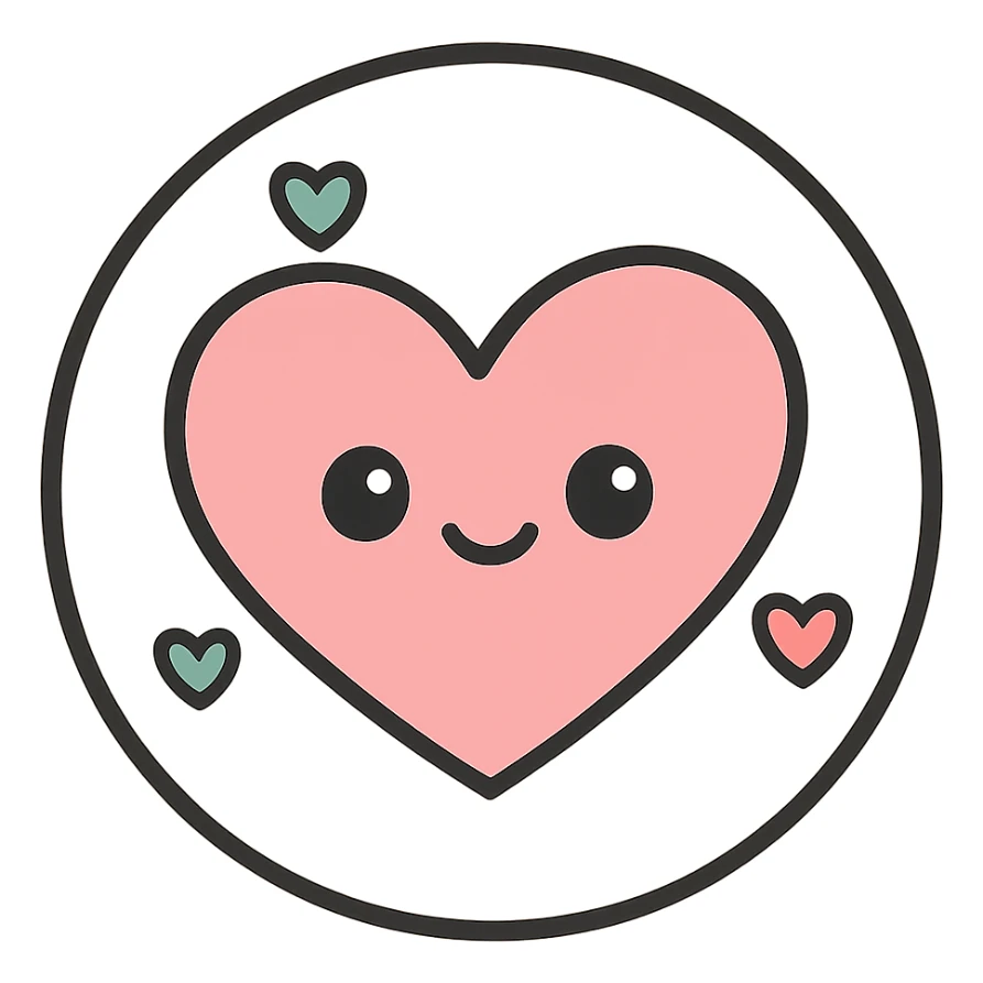 little alchemy style icon
subject: love
border: medium-black
shape: round, circular
background: white
style: full color fill with medium black outlining sticker