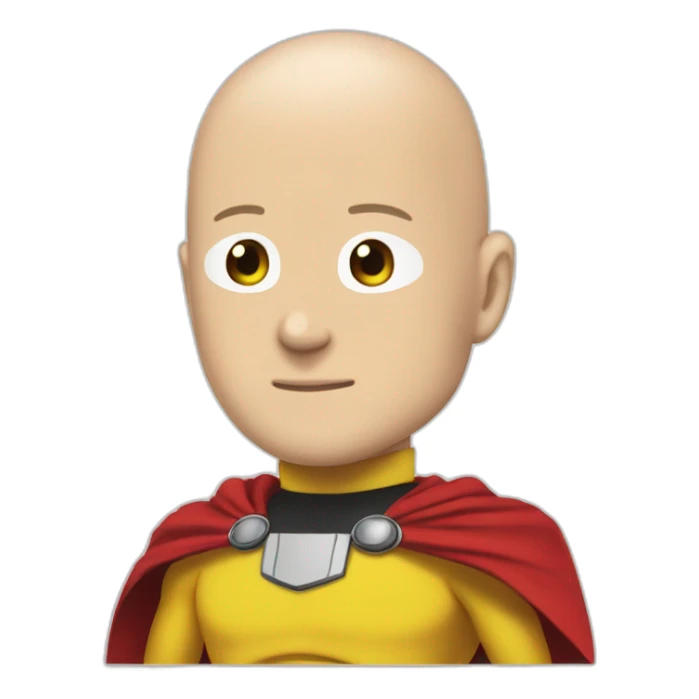 bald one punch man with red cape and yellow costume sticker