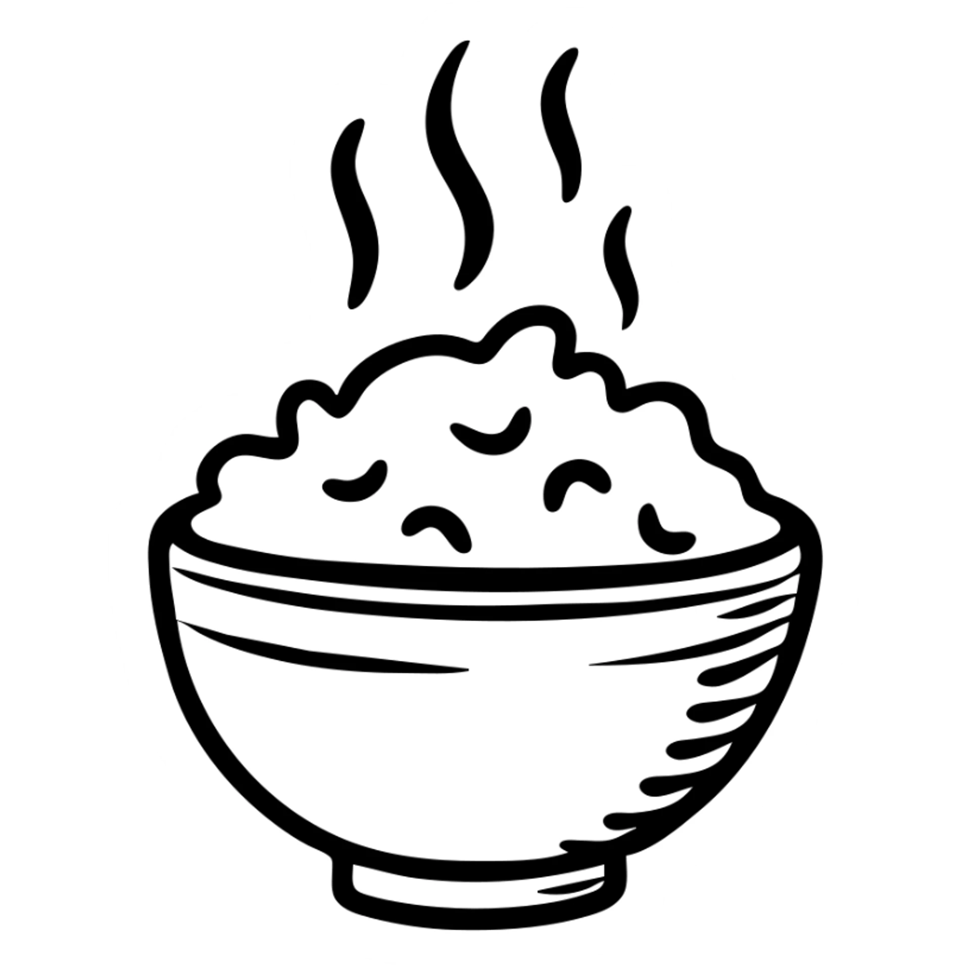 A hand-drawn bowl filled with steaming orange rice, simple design with clear outlines sticker