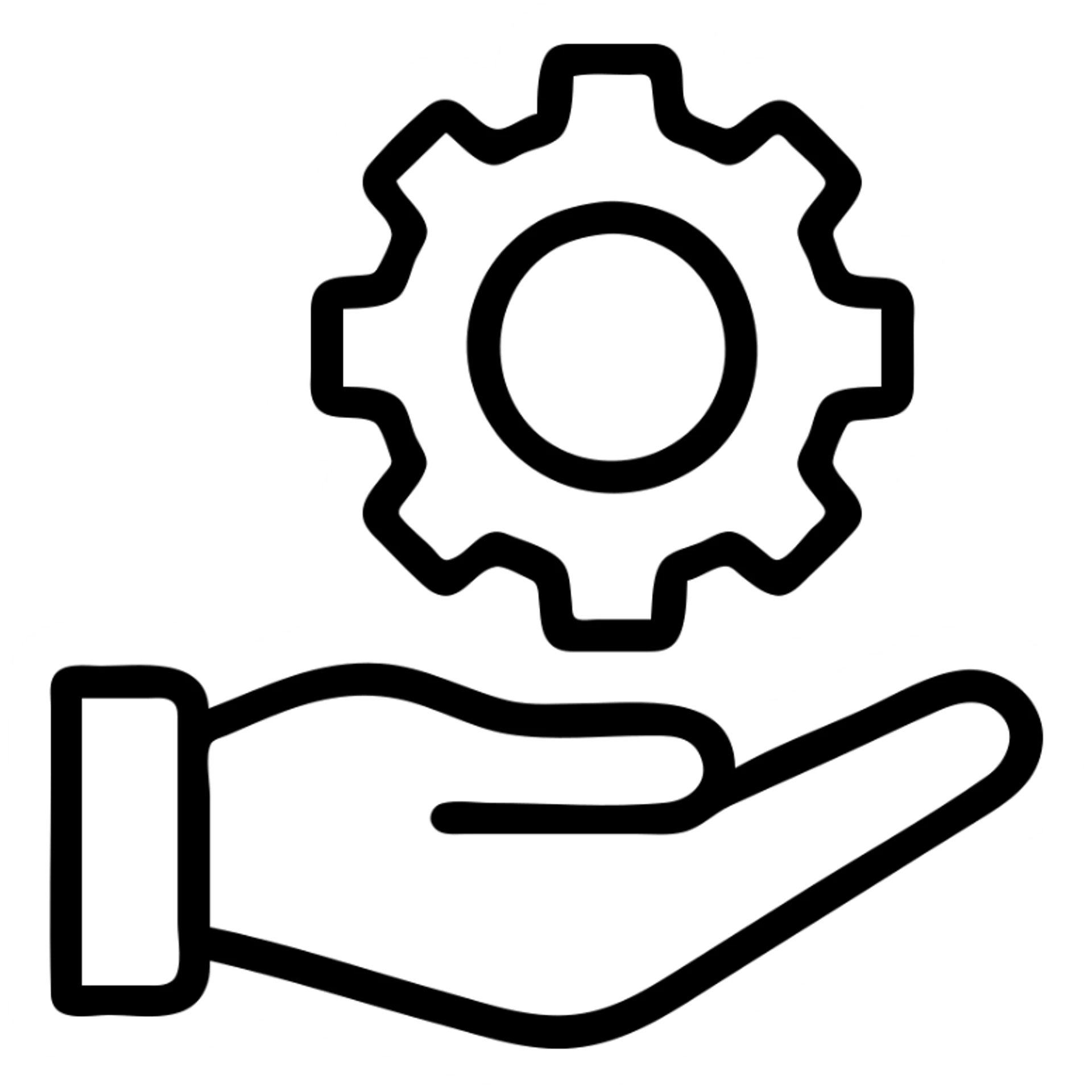 outlined hand holding a cog icon sticker
