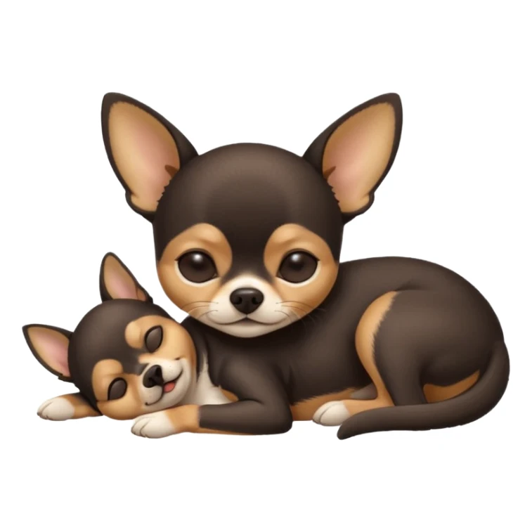 A high-resolution photo-realistic digital illustration of a cute  black and tan chihuahua with eyes closed shut sleeping lazily on the ground sticker