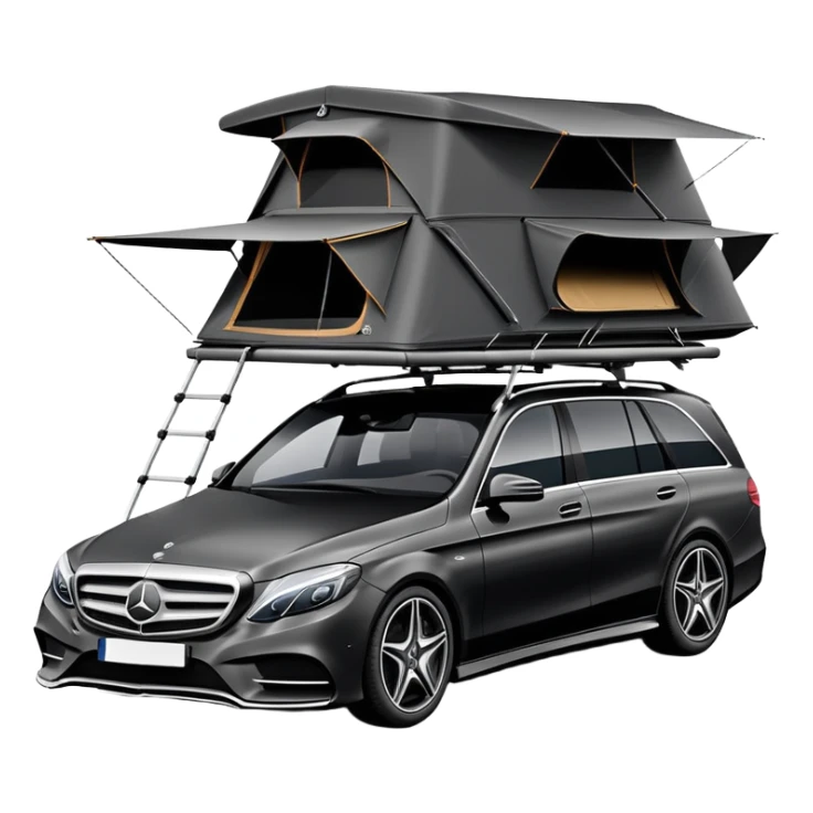 black Mercedes Benz car with roof tent sticker
