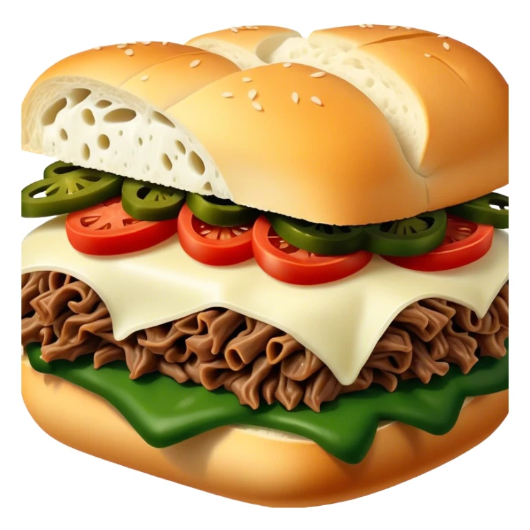 Chicago Italian cheesy beef sandwich. Italian bread, shredded beef, white provolone cheese, green peppers. sticker