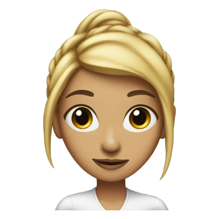 A lady with a ponytail that has a circle black spot on her cheek sticker