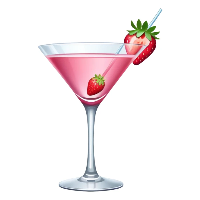 pink cocktail drink in martini glass with strawberry garnish sticker