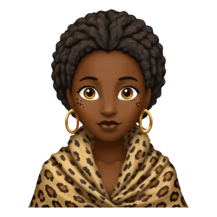ancient hairy black woman, tattered leopard skin shawl sticker