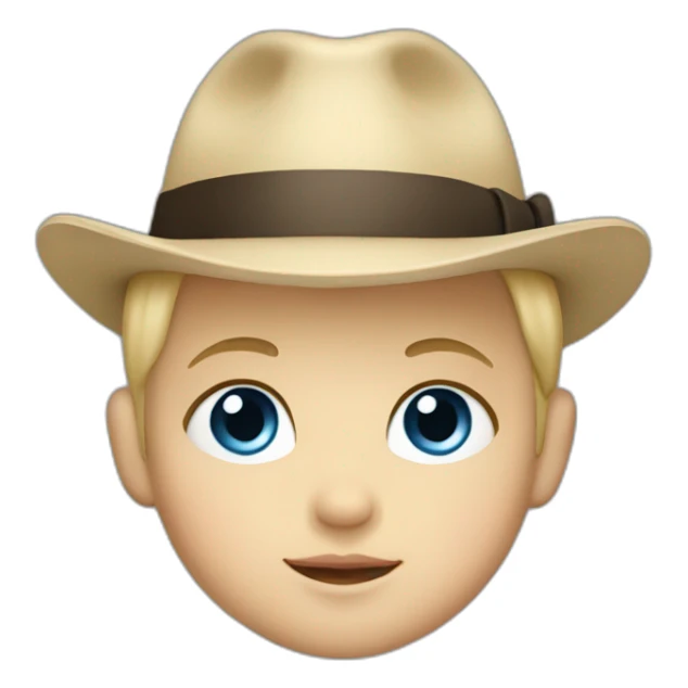 baby with short blonde hair and big blue eyes with a fedora sticker