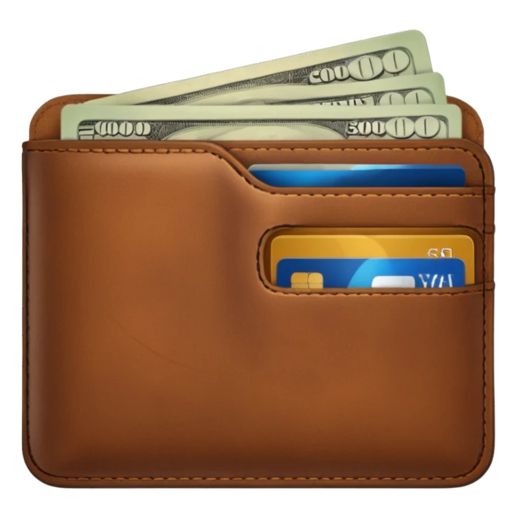 portefeuille marron avec pleins de billet et carte bancaire sticker