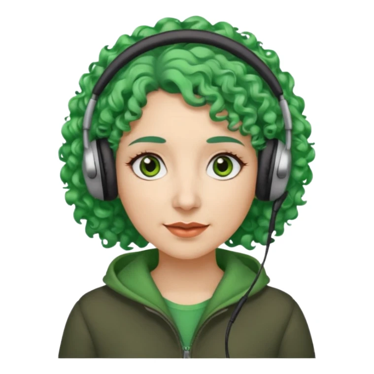 green haired earringed heaphone wearing middle aged woman very very curly long haired and hazel small eyes sticker