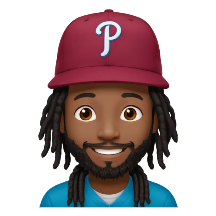 Black man with short black dreads and burgundy fitted Phillies hat sticker