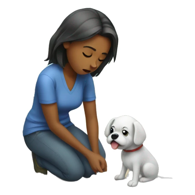 Frustrated girl picking up dog poop sticker