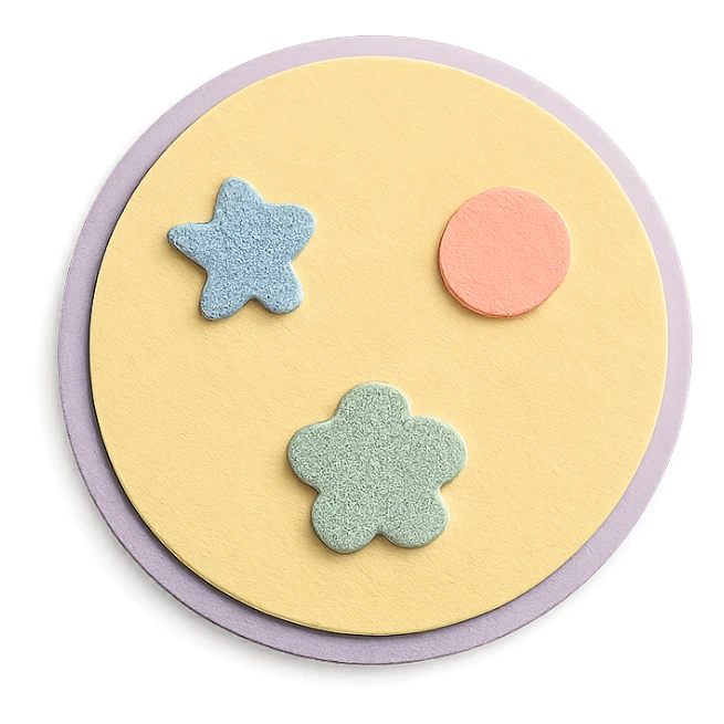 soft pastel round button icon with tiny doodles with a pastel yellow background sticker