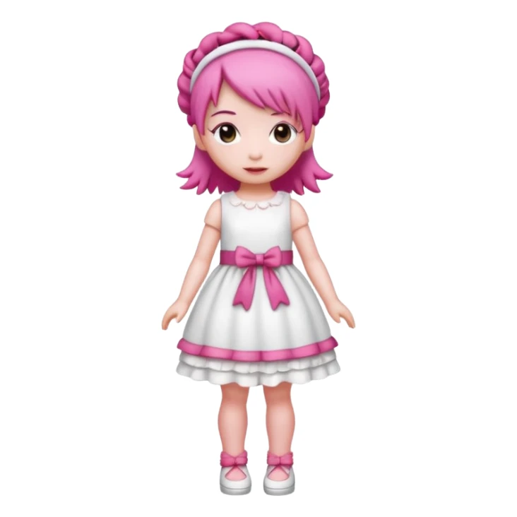 Isolated detaile illustration incredibly modern raspberry torte doll figurine full body with pink hair and a raspberry hairband sticker