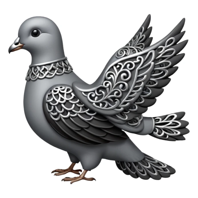 Black and silver filigree dove, 3D, extremely detailed design should face to the right side sticker