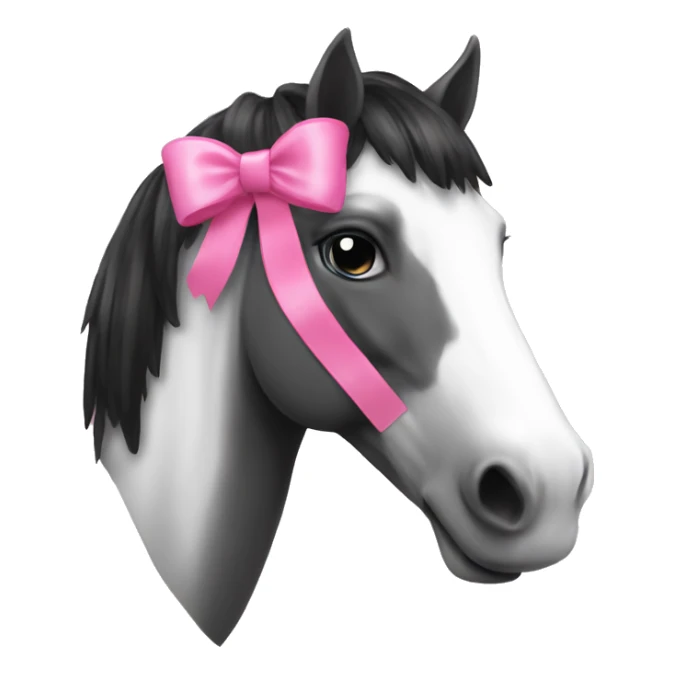 Black and white horse head with a pink bow in its fourlock sticker