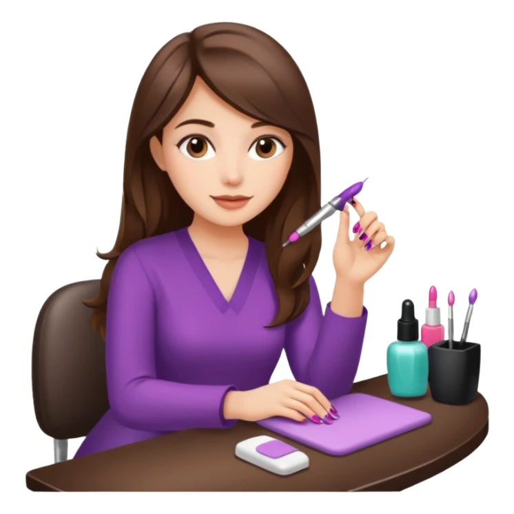 A realistic illustration of a girl with medium-length thick brown hair sitting at a manicure table.
 sticker