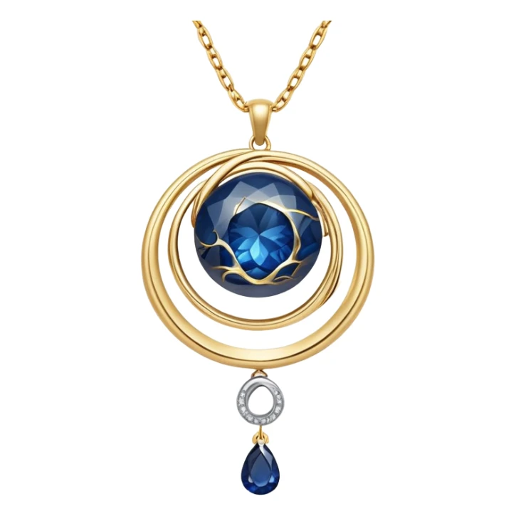 delicate floating gold chain cradling a deep blue stone with swirling white and gray veins, glowing faintly like stars and moonlight, radiating mystery and magic sticker