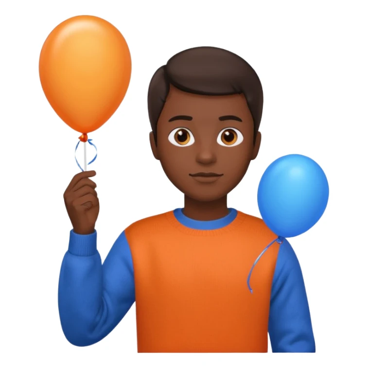 dark brown skin, orange sweater, hold blue balloon sticker