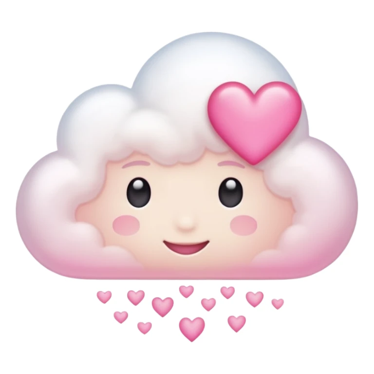 white thought cloud with a pink heart in the middle, soft style, pink tones, iPhone emoji style sticker