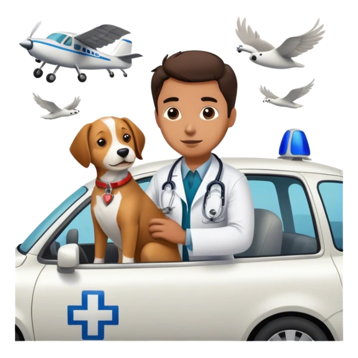 Flying doctor rescuing dog from car accident  sticker