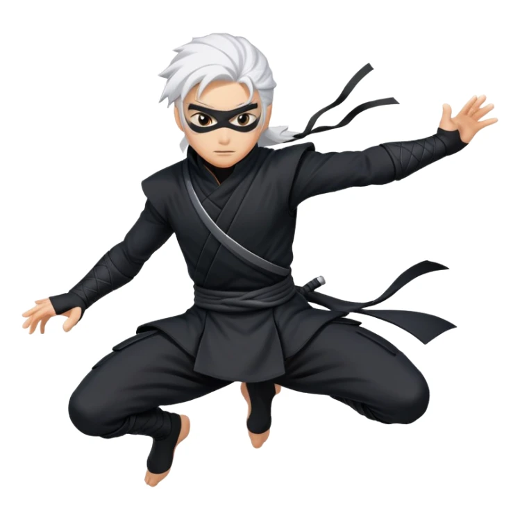 Gabimaru the Hollow, leaping forward, white hair flowing, black ninja outfit, determined expression sticker