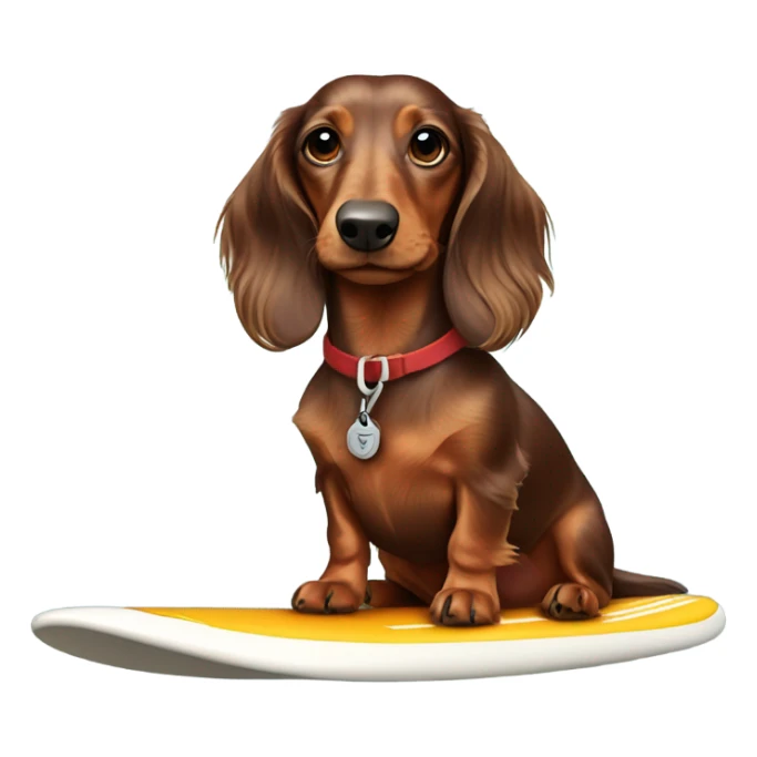 Long haired miniature dachshund brown red on surfboard sticker