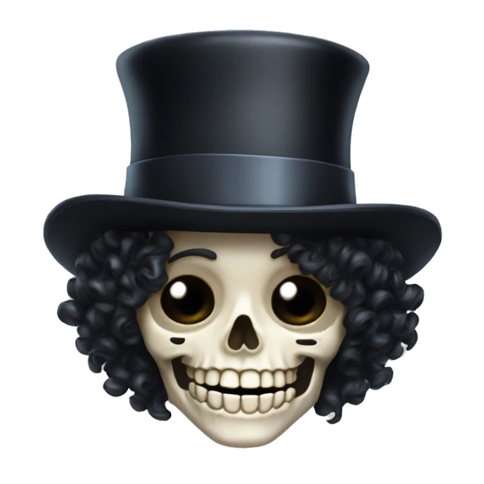 Top hat curly black hair skeleton smiling sticker