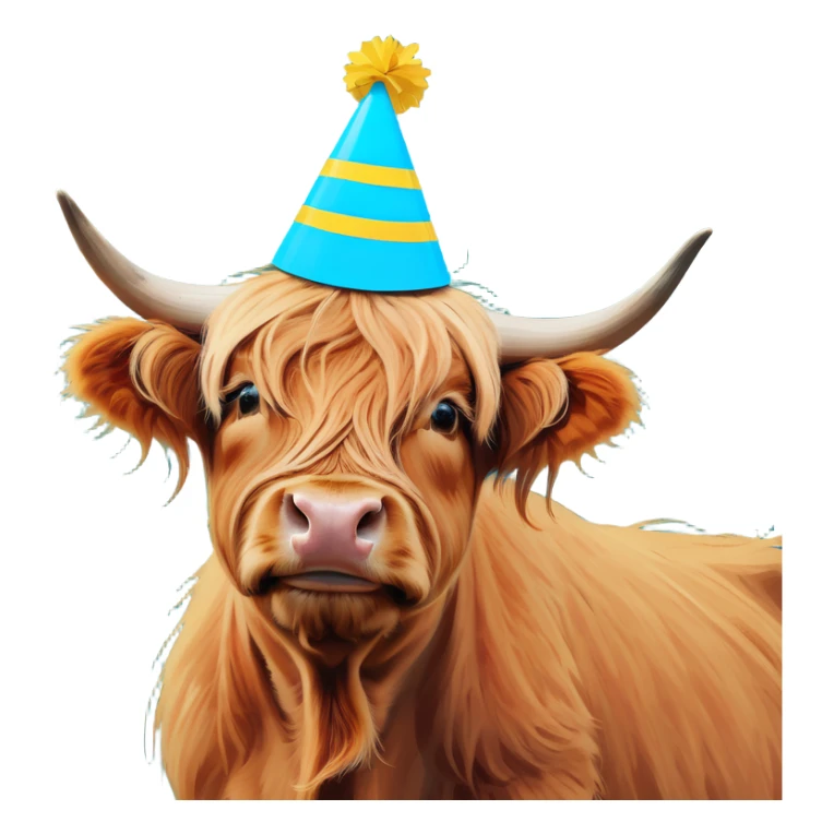 Highland cow wearing birthday hat sticker