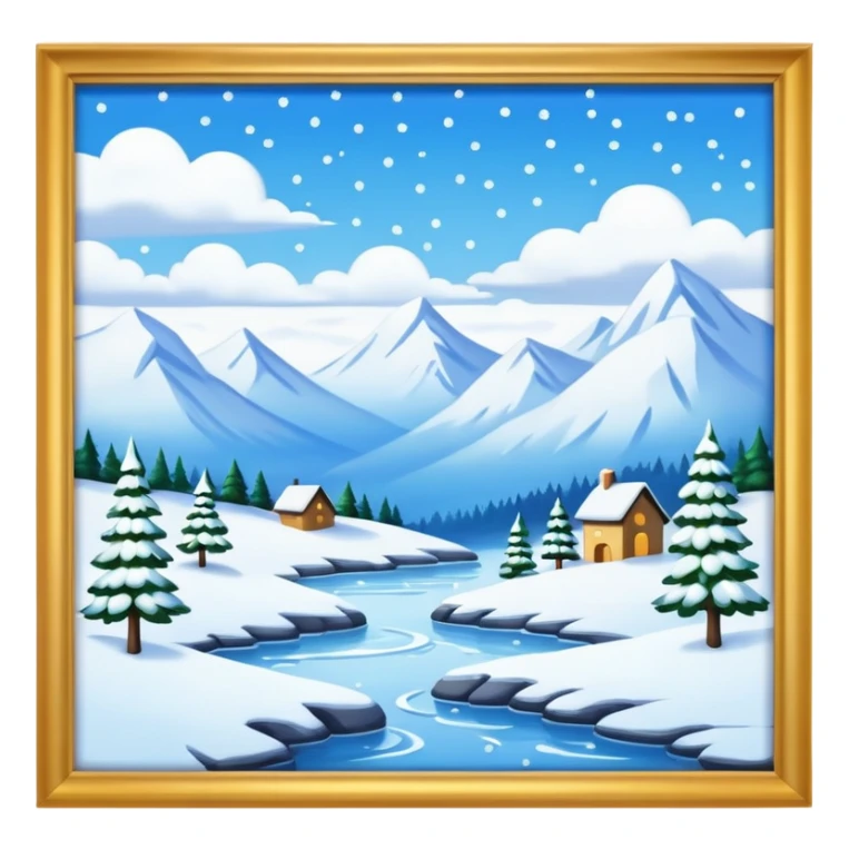simple painting in a frame with snowing landscape sticker