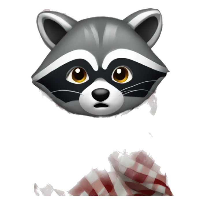 Raccoon wrapped in a checkered blanket facing front, iOS 18 style sticker
