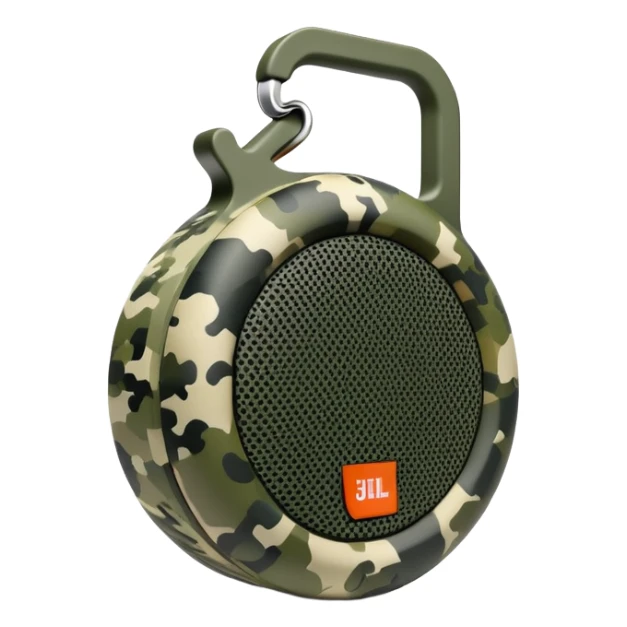 Minimalist JBL Clip 4 speaker with digital camouflage pattern, iOS emoji style sticker