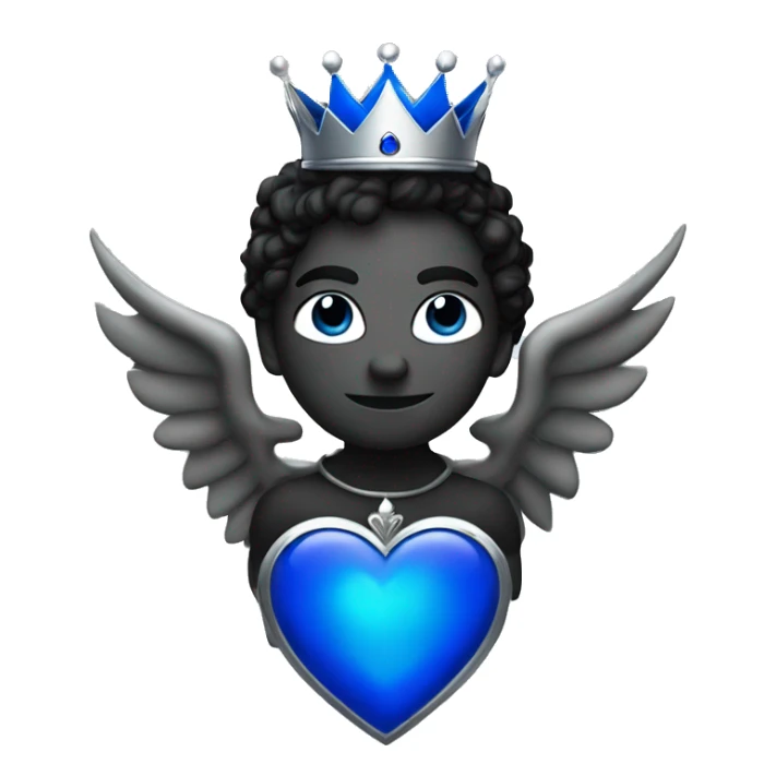 Black heart with wings and royal blue flames and a silver crown sticker