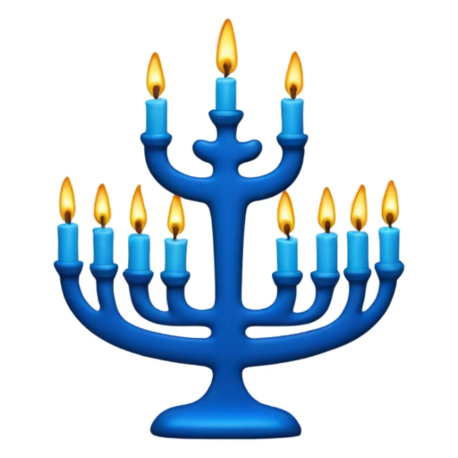 Blue menorah with 8 short candles and one tall candle in center sticker